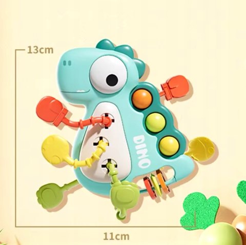 Zabawka Sensoryczna Montessori Dinozaur 5w1 Dla Niemowląt Gryzak Grzechotka