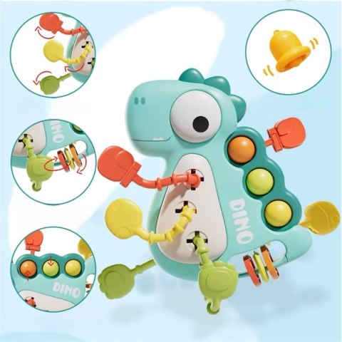 Zabawka Sensoryczna Montessori Dinozaur 5w1 Dla Niemowląt Gryzak Grzechotka