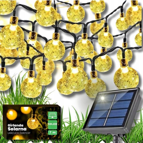 GIRLANDA LAMPKI solarne 50 LED WISZĄCE na BALKON żarówka ŚWIETLNA OGRODOWA