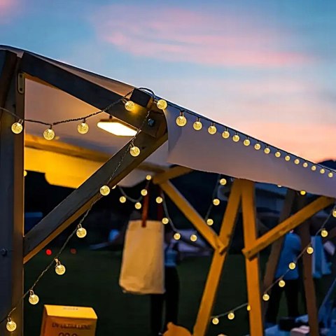 GIRLANDA LAMPKI solarne 50 LED WISZĄCE na BALKON żarówka ŚWIETLNA OGRODOWA