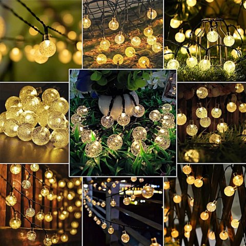 GIRLANDA LAMPKI solarne 50 LED WISZĄCE na BALKON żarówka ŚWIETLNA OGRODOWA