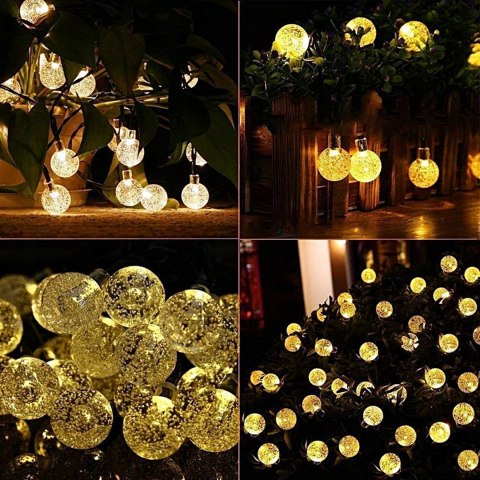 GIRLANDA LAMPKI solarne 50 LED WISZĄCE na BALKON żarówka ŚWIETLNA OGRODOWA