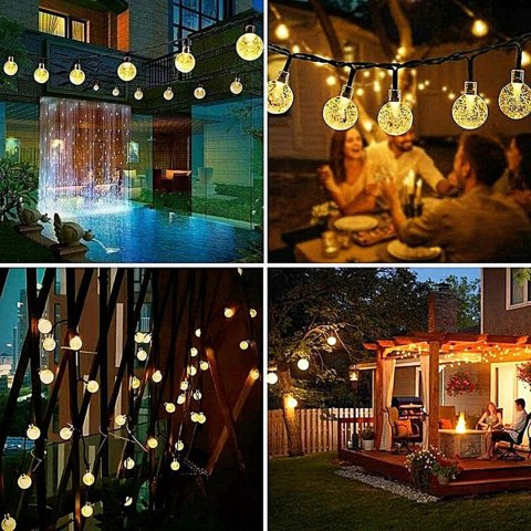 GIRLANDA LAMPKI solarne 50 LED WISZĄCE na BALKON żarówka ŚWIETLNA OGRODOWA