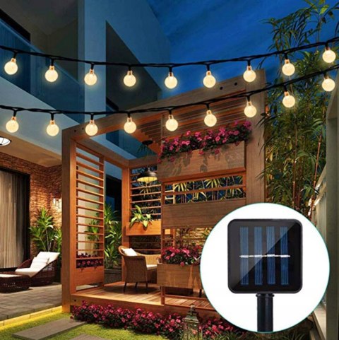 GIRLANDA LAMPKI solarne 50 LED WISZĄCE na BALKON żarówka ŚWIETLNA OGRODOWA