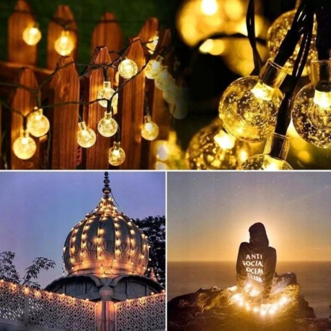 GIRLANDA LAMPKI solarne 50 LED WISZĄCE na BALKON żarówka ŚWIETLNA OGRODOWA