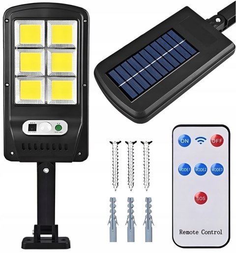 LAMPA SOLARNA OGRODOWA LED CZUJNIK ZMIERZCHU RUCHU ZEWNĘTRZNA COB + PILOT