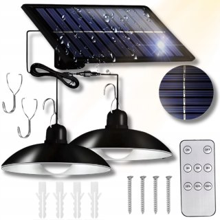 LAMPA SOLARNA PODWÓJNA ŻYRANDOL LED WISZĄCA OGRODOWA ZEWNĘTRZNA PANEL PILOT