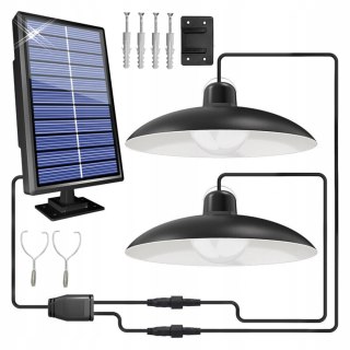 LAMPA SOLARNA PODWÓJNA ŻYRANDOL LED WISZĄCA OGRODOWA ZEWNĘTRZNA PANEL PILOT