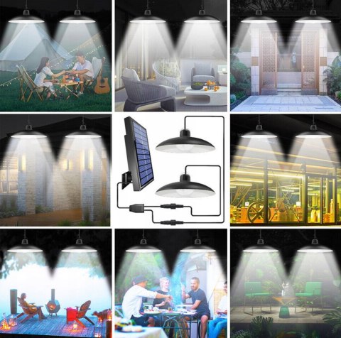 LAMPA SOLARNA PODWÓJNA ŻYRANDOL LED WISZĄCA OGRODOWA ZEWNĘTRZNA PANEL PILOT