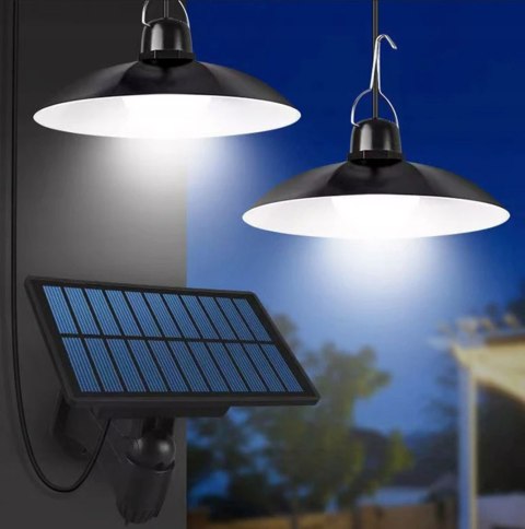 LAMPA SOLARNA PODWÓJNA ŻYRANDOL LED WISZĄCA OGRODOWA ZEWNĘTRZNA PANEL PILOT