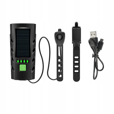 LAMPKA ROWEROWA LAMPA SOLARNA LED PRZÓD NA KIEROWNICĘ I TYŁ KLAKSON DZWONEK