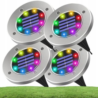 LAMPKI SOLARNE DO OGRODU GRUNTOWE LAMPY LED DYSK WBIJANE OGRODOWE RGB 4x