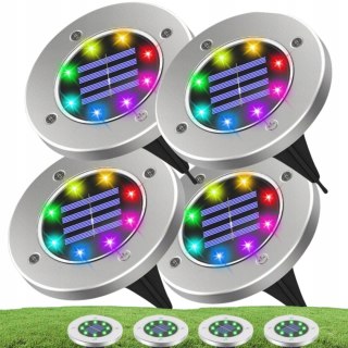 LAMPKI SOLARNE DO OGRODU GRUNTOWE LAMPY LED DYSK WBIJANE OGRODOWE RGB 4x