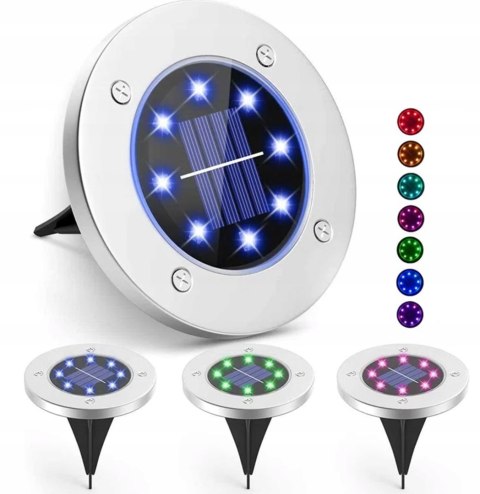 LAMPKI SOLARNE DO OGRODU GRUNTOWE LAMPY LED DYSK WBIJANE OGRODOWE RGB 4x