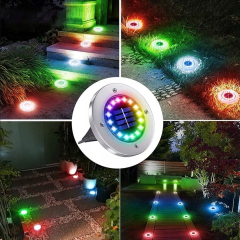 LAMPKI SOLARNE DO OGRODU GRUNTOWE LAMPY LED DYSK WBIJANE OGRODOWE RGB 4x