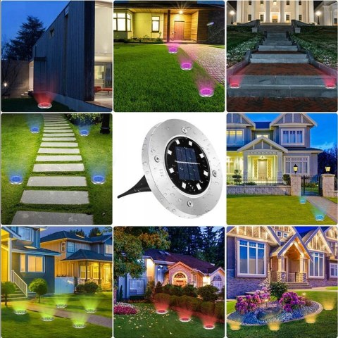 LAMPKI SOLARNE DO OGRODU GRUNTOWE LAMPY LED DYSK WBIJANE OGRODOWE RGB 4x