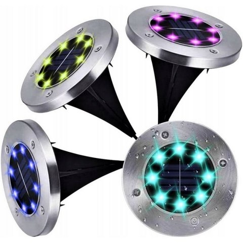 LAMPKI SOLARNE DO OGRODU GRUNTOWE LAMPY LED DYSK WBIJANE OGRODOWE RGB 4x