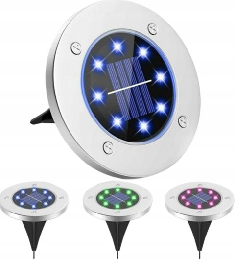 LAMPKI SOLARNE DO OGRODU GRUNTOWE LAMPY LED DYSK WBIJANE OGRODOWE RGB 4x