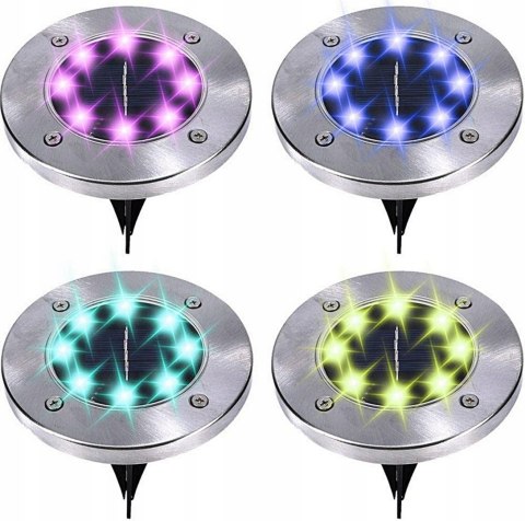 LAMPKI SOLARNE DO OGRODU LAMPY LED DYSK WBIJANE OGRODOWE GRUNTOWE RGB 8x