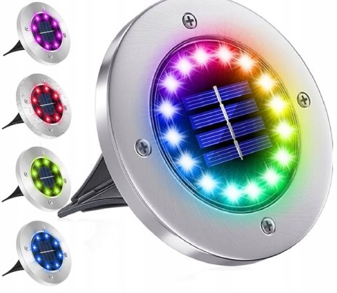 LAMPKI SOLARNE DO OGRODU LAMPY LED DYSK WBIJANE OGRODOWE GRUNTOWE RGB 8x