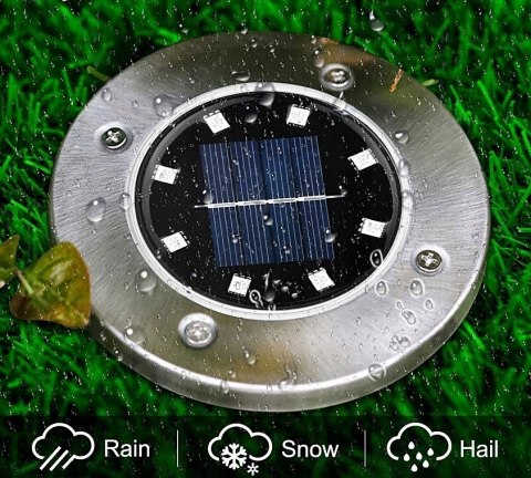 LAMPKI SOLARNE DO OGRODU LAMPY LED DYSK WBIJANE OGRODOWE GRUNTOWE RGB 8x