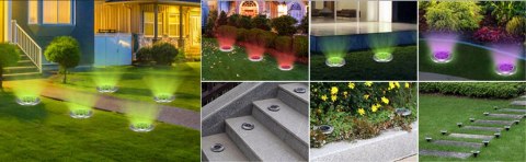 LAMPKI SOLARNE DO OGRODU LAMPY LED DYSK WBIJANE OGRODOWE GRUNTOWE RGB 8x