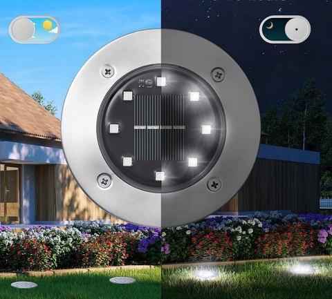 LAMPY LAMPKI SOLARNE LED DO OGRODU DYSK WBIJANE OGRODOWE GRUNTOWE MOCNE 8x