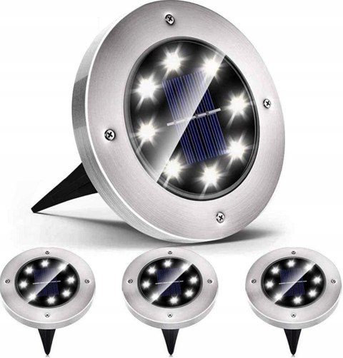 LAMPY LAMPKI SOLARNE LED DO OGRODU DYSK WBIJANE OGRODOWE GRUNTOWE MOCNE 8x
