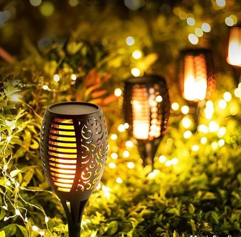 LAMPY POCHODNIE SOLARNE OGRODOWE PŁOMIEŃ LED LAMPKI LAMPKA WBIJANA 12x