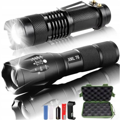 LATARKA LED TAKTYCZNA ZOOM WODOODPORNA PODRĘCZNA Wojskowa MOCNA ZESTAW 2SZT