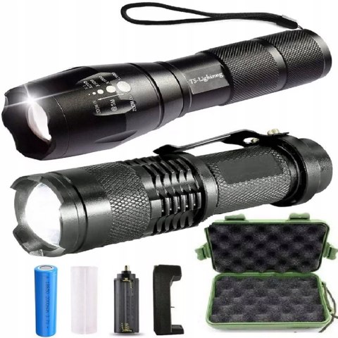 LATARKA LED TAKTYCZNA ZOOM WODOODPORNA PODRĘCZNA Wojskowa MOCNA ZESTAW 2SZT