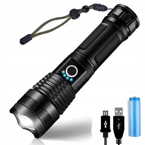 LATARKA TAKTYCZNA AKUMULATOROWA LED MOCNA WOJSKOWA SZPERACZ WODOODPORNA USB