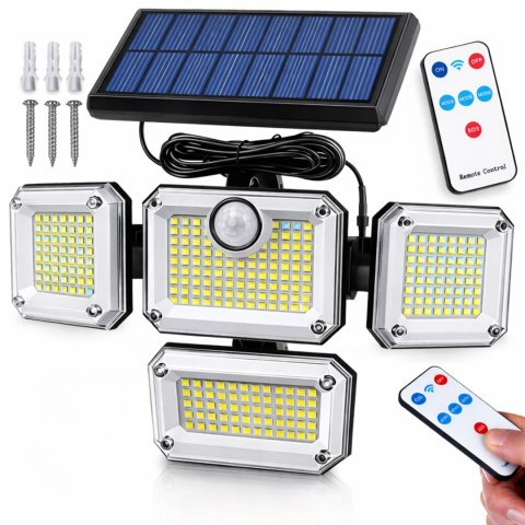 Lampa Solarna LED 4w1 Czujnik Ruchu Mocna Zewnętrzna Ogrodowa + PILOT