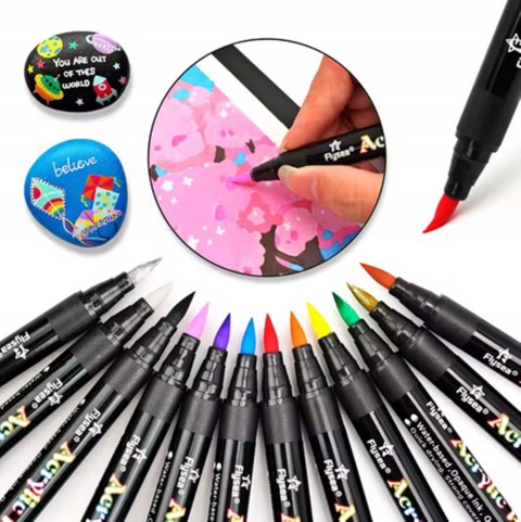 MARKERY PISAKI AKRYLOWE PĘDZELEK MAZAKI Z FARBĄ Flamastry WODOODPORNE 36szt