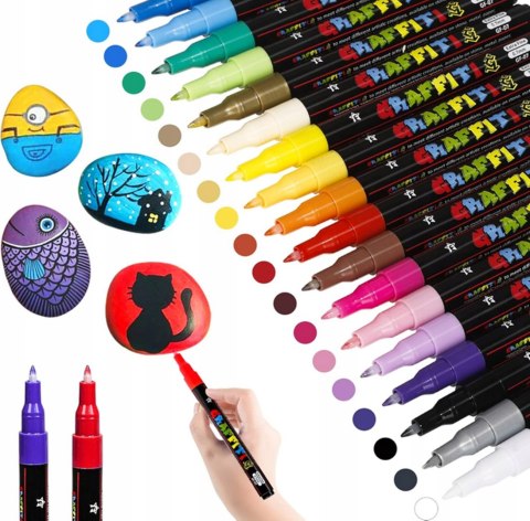 MARKERY PISAKI AKRYLOWE PĘDZELEK MAZAKI Z FARBĄ Flamastry WODOODPORNE 36szt
