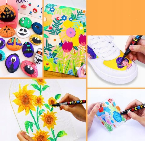 MARKERY PISAKI AKRYLOWE PĘDZELEK MAZAKI Z FARBĄ Flamastry WODOODPORNE 36szt