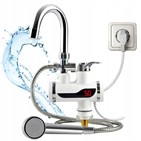 PODGRZEWACZ WODY PRZEPŁYWOWY ELEKTRYCZNY KRAN DO UMYWALKI 3000W + PRYSZNIC