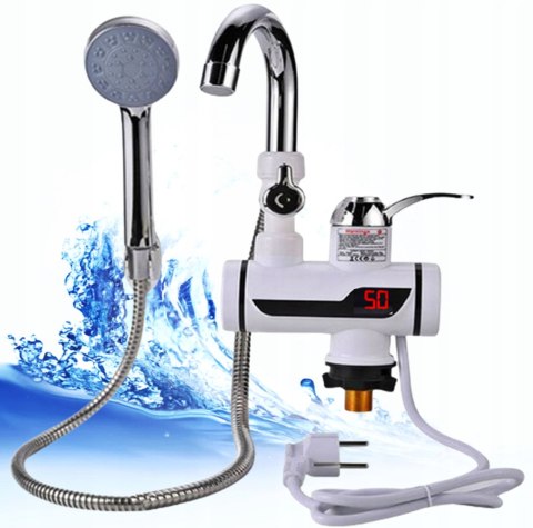 PODGRZEWACZ WODY PRZEPŁYWOWY ELEKTRYCZNY KRAN DO UMYWALKI 3000W + PRYSZNIC