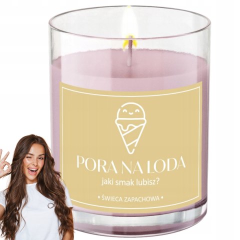ŚWIECA SOJOWA ŚWIECZKA ZAPACHOWA wesoła etykieta PORA NA LODA PREZENT 40H