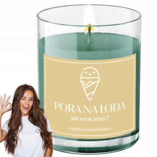 ŚWIECA SOJOWA ŚWIECZKA ZAPACHOWA wesoła etykieta PORA NA LODA PREZENT 40H