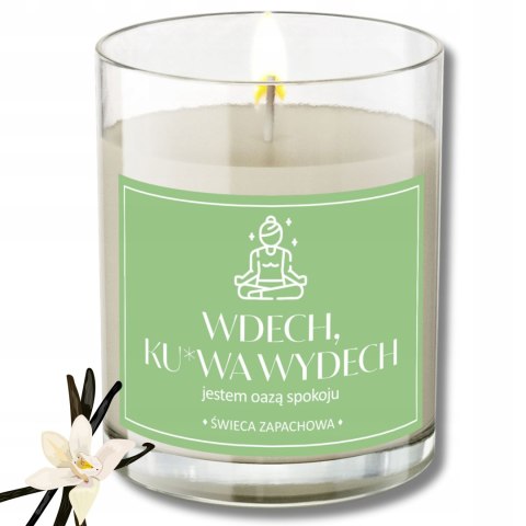 ŚWIECA SOJOWA ZAPACHOWA ŚWIECZKA etykieta WDECH KU*WA WYDECH PREZENT 40H