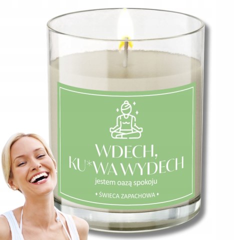 ŚWIECA SOJOWA ZAPACHOWA ŚWIECZKA etykieta WDECH KU*WA WYDECH PREZENT 40H