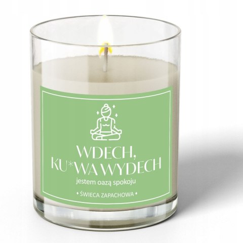 ŚWIECA SOJOWA ZAPACHOWA ŚWIECZKA etykieta WDECH KU*WA WYDECH PREZENT 40H