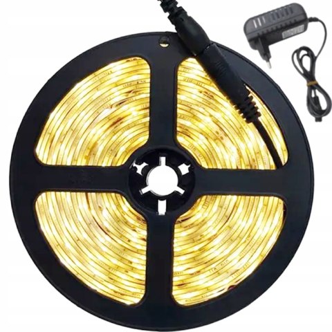 TAŚMA LED BIAŁA CIEPŁA 5M 3500K 12V 230V Neon Ledy WODOODPORNA + ZASILACZ