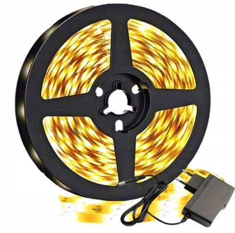 TAŚMA LED BIAŁA CIEPŁA 5M 3500K 12V 230V Neon Ledy WODOODPORNA + ZASILACZ