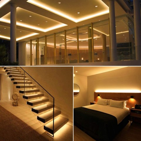 TAŚMA LED BIAŁA CIEPŁA 5M 3500K 12V 230V Neon Ledy WODOODPORNA + ZASILACZ