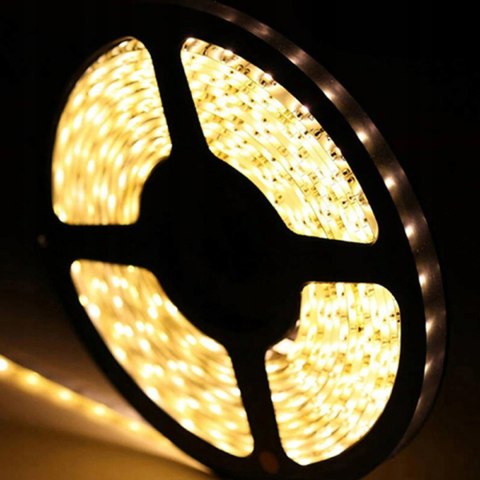 TAŚMA LED BIAŁA CIEPŁA 5M 3500K 12V 230V Neon Ledy WODOODPORNA + ZASILACZ