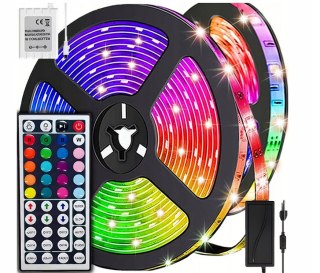 TAŚMA LED RGB 5050 BIAŁA KOLOROWA MOCNA WODOODPORNA SAMOPRZYLEPNA 5M +PILOT