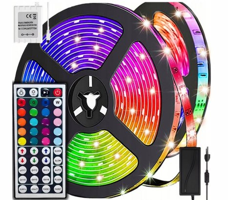 TAŚMA LED RGB 5050 BIAŁA KOLOROWA MOCNA WODOODPORNA SAMOPRZYLEPNA 5M +PILOT