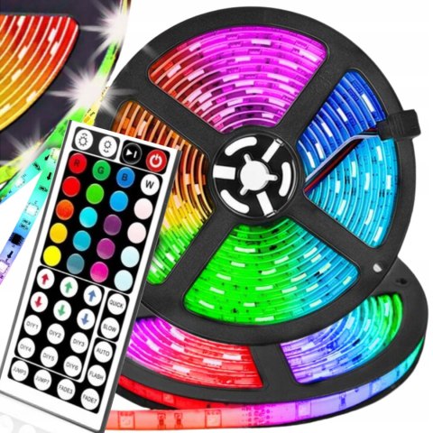 TAŚMA LED RGB 5050 BIAŁA KOLOROWA MOCNA WODOODPORNA SAMOPRZYLEPNA 5M +PILOT